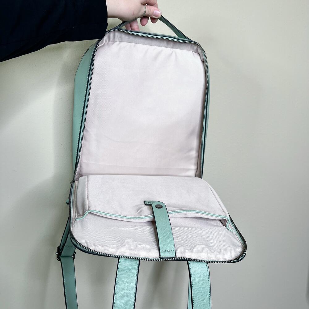 Calpak | Kaya 15in Aqua Pastel Mint Green Blue Faux Leather Laptop Backpack Bag - Picture 9 of 10